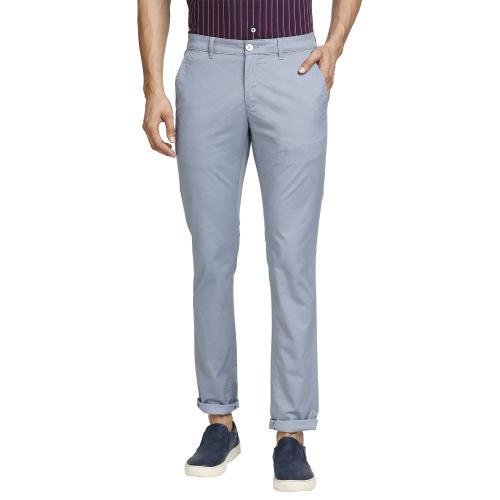 Buy COLORPLUS Men Blue Self Design Cotton Blend Flat-Front Pants Online ...