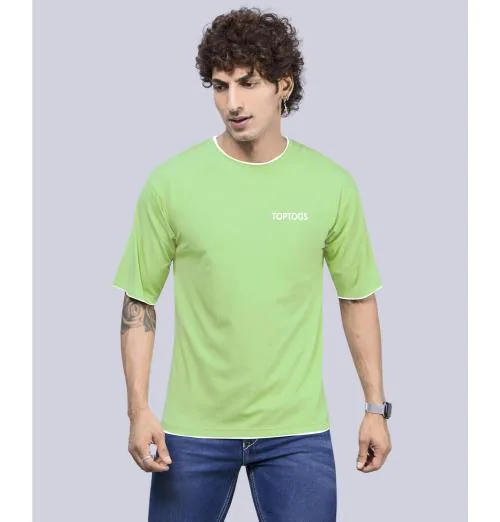 TOPTOGS Men Solid Round Neck Pure Cotton Light Green T-Shirt