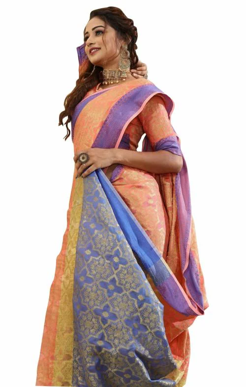 Nil madhav Pure Span Cotton In Kanjivaram style Weaving Silk Saree