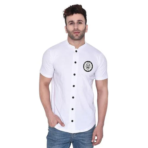 Lawful Casual Men White Solid Cotton Blend Mandarin Collar Shirt (Pack of 1)_S