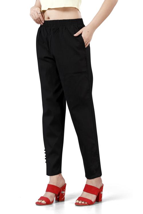 Avadh Enterprise Women's Cotton Lycra Potli Button Ankel Length Pant | Leggings Pant for Ladies | Comfort Fit Potli Pant Trousers & Pants - Black