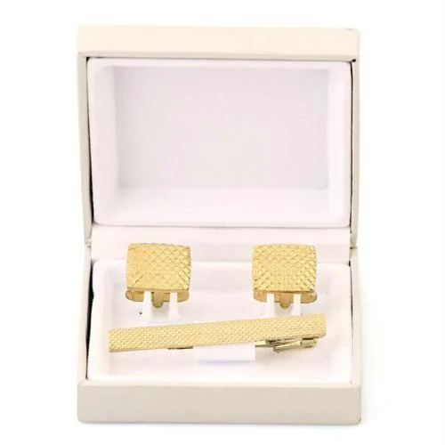 Sandha Golden Gold Plated Tie Pin And Cufflinks For Men