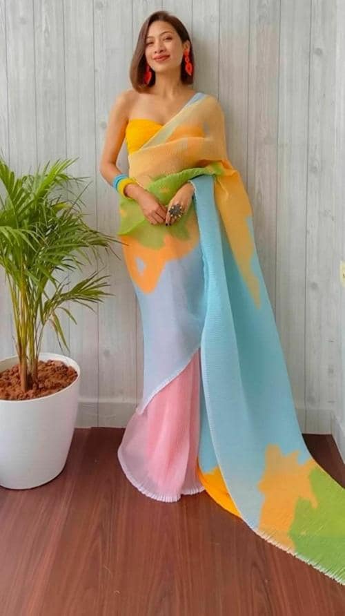 SHIV ANNA Deepika Padukone's dreamy Georgette colorful saree for Women