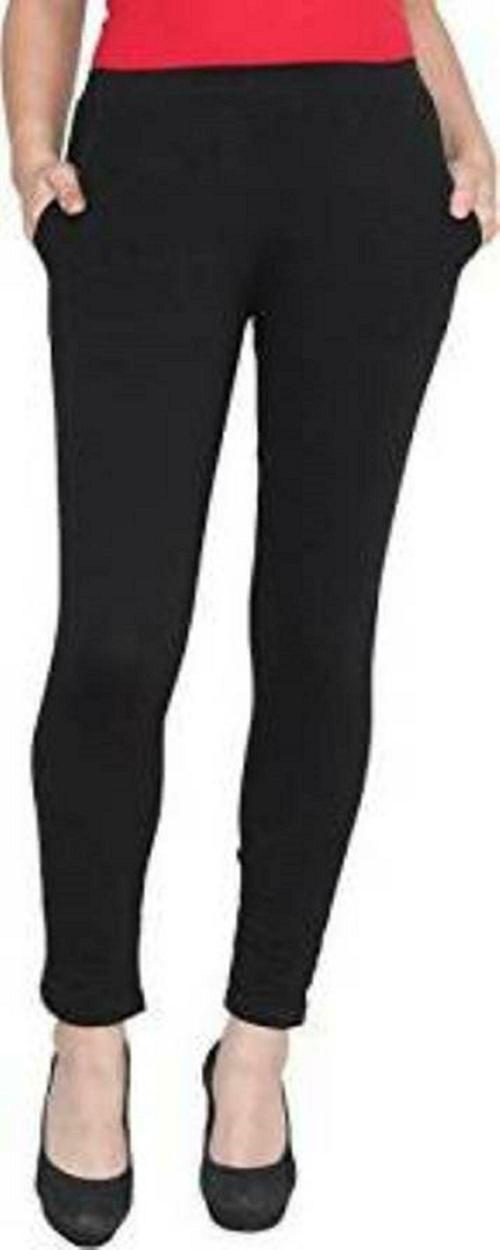Buy Kaff Women Black Solid Pure Wool Leggings (XXL) Online at Best