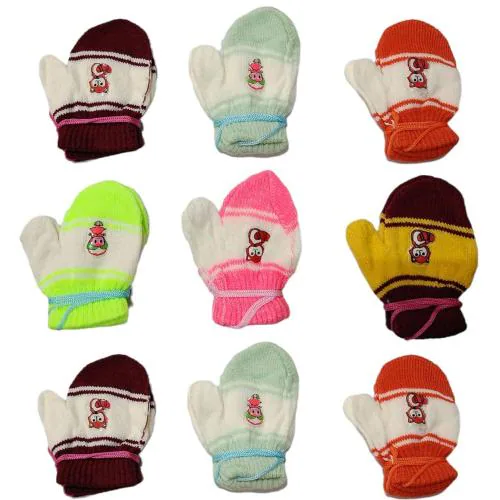 IGNOTO (Pack of 9)(3-6 Months) Baby Gloves Winter Warm Lovely Knitted Gloves Kid Mittens Mutthi (Multicolour)