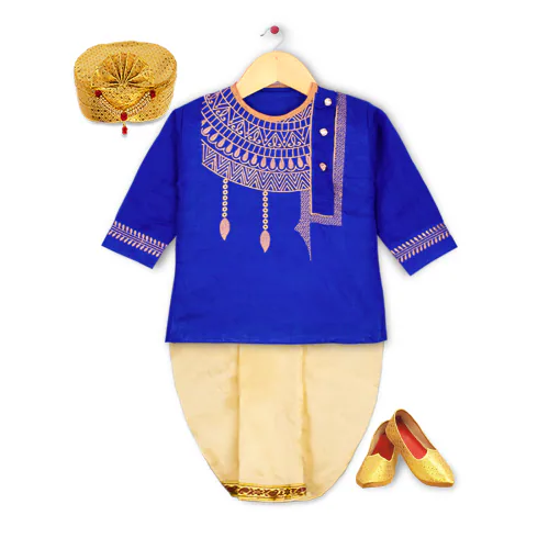 mustmom Baby Boys Festive & Party, Wedding Dhoti & Kurta Set Blue