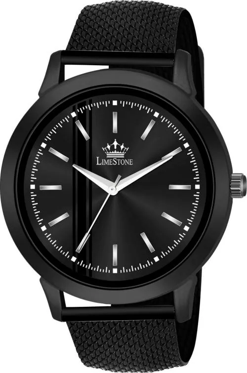 Limestone Mesh Premium Minimilist Black and Grey Dial Black Strap Analog Watch for Men