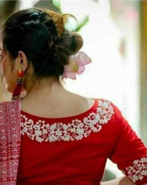 Aradhya Boutique Alopona Round Neck Red Women Satin Blend Short Sleeve Blouse