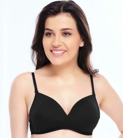 Lovable Women's Micro Fabric Padded Full Coverage Wire Free V-Neck Side Arm Net Bra (Black_Size-36C)