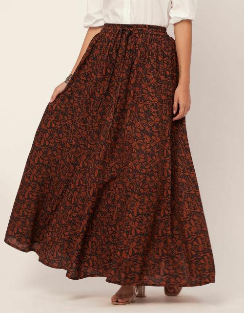 Moomaya Printed Maxi Skirt, Women's Elastic Waist Flowy Summer Long Skirt