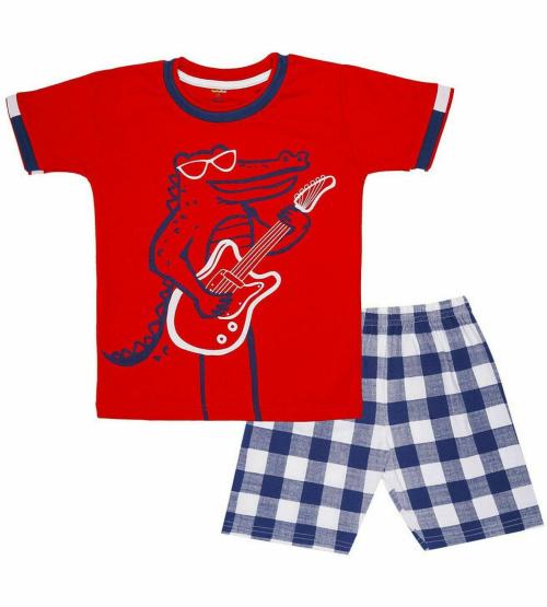 Toodles Boys Cherry Red Printed Cotton Blend Tshirt Pant (2 - 3 Y)