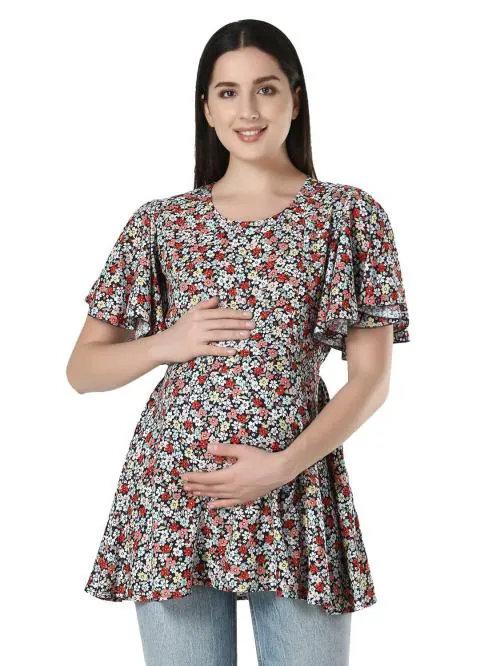 ZUVINO Women's Maternity Feeding Top with Zip for Easy Nursing | Latest Stylish Feeding Tops for Jeans | Maternity Short Kurti for Mothers | Trendy Prints On 100% Viscose Rayon.