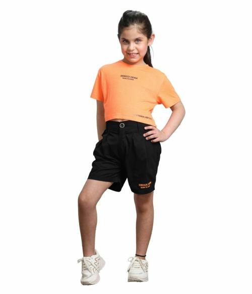 Sid Rock Girls Cotton Spandex Co-ord set | Everyday Dress | Summer Style | Solid Pattern T'shirt and Shorts for Girls