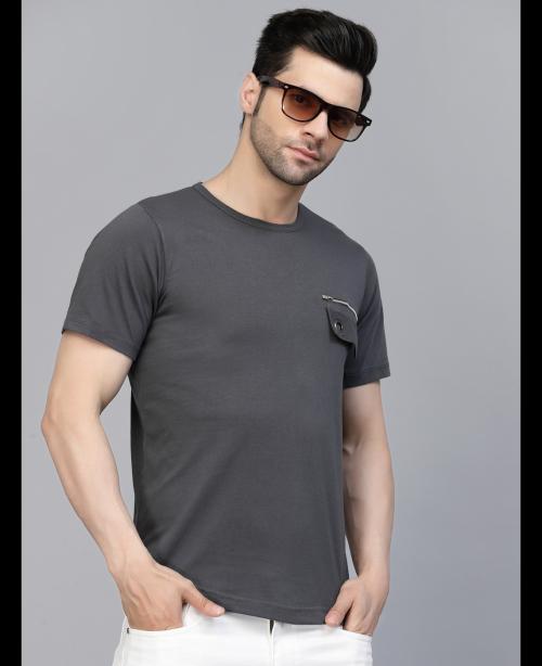 Rigo Men Dark Grey Solid Jersey T-shirt