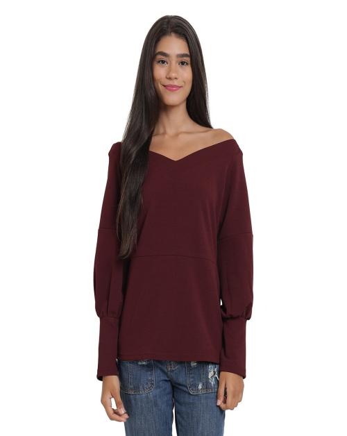 Anaghakart V Neck Boat Top Wine-M