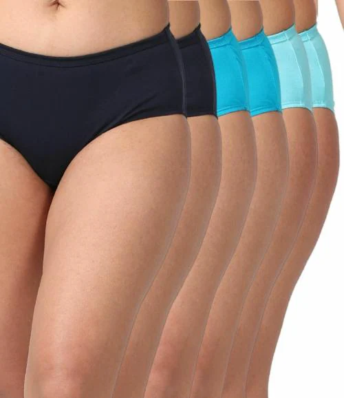 Adira | Cotton Panties For Women High Waist | High Waist panty with Full Coverage | Inside Elastic - No Elastic Exposure to Skin | Soft Cotton | Pack Of 6 | Navy Blue, Bright Blue & Light Blue | XXL