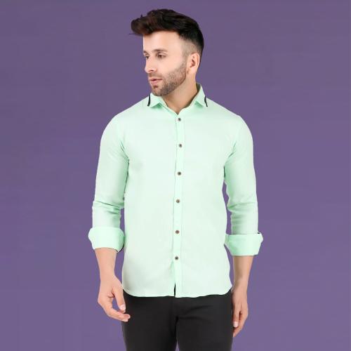 Allan Peter Men Light Green Solid Pure Cotton Button Down Collar Casual Shirt