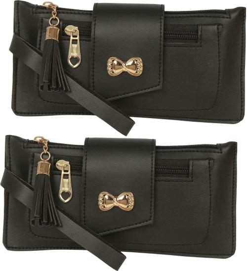 WILDAUK Black Textured Artificial Leather Clutch (pack of 2)