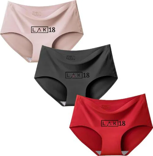 LAK 18 Womens Seamless Hipster Ice Silk Panty (Pack of 3) Multicolor - SIZE-(XL)