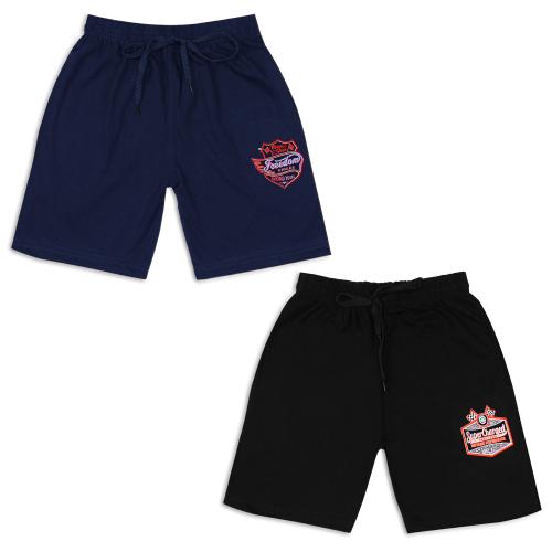 Trampoline Boys & Girls Black and Blue Printed Cotton Pack of 2 Shorts