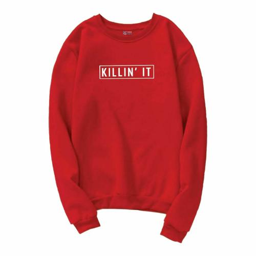 STREETMODE Women and Girls Red Typographic Cotton Pullover Sweatshirt - L