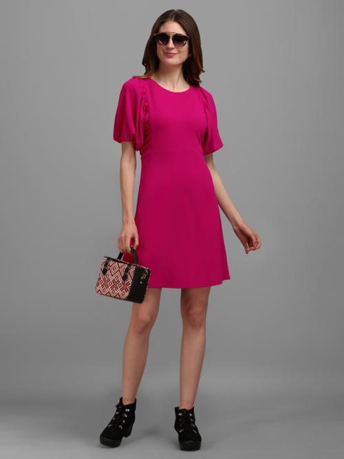 Purvaja Women PInk Color Fit And Flare Western Dress