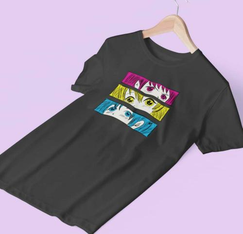 Japanese Cartoon, Anime Character Men Printed T-Shirt Funky Style In Half Sleeves - black - Extra Larg