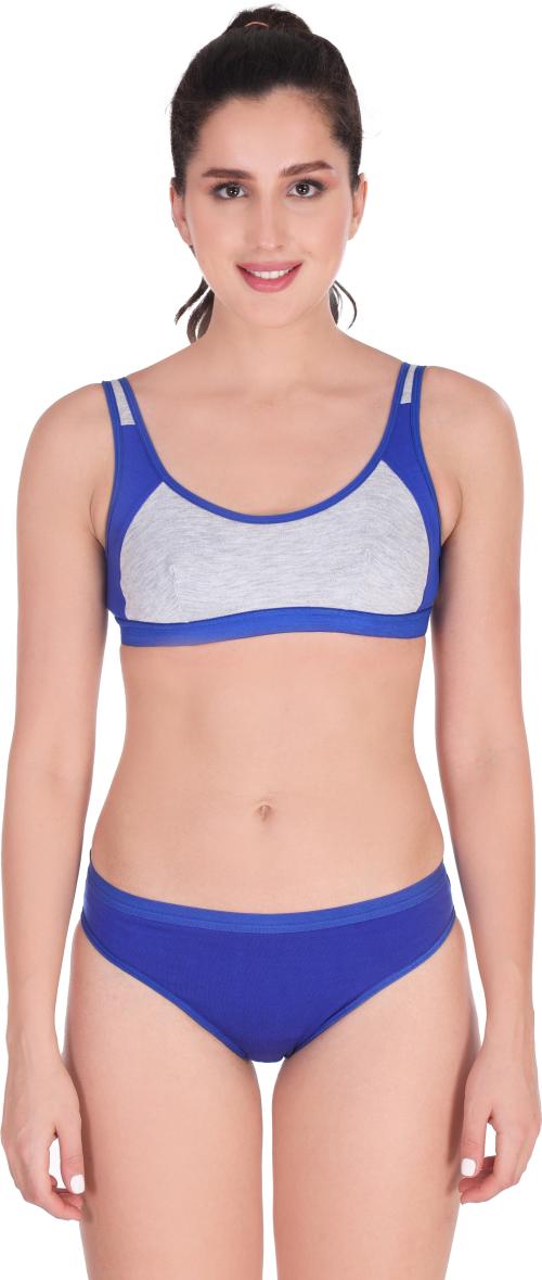 PIBU Women's Blue Cotton Bra Panty Set for Lingerie Set Undergarments/Nightwear/Hot & Seexy for Couples Honeymoon Set/First Night/Anniversary