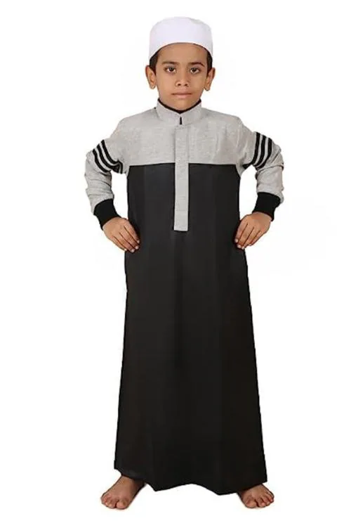 Aaraish Black&GreyThobe for kids | full Sleeve Jubba | Lightweight and Breathable Fabric | Easy to Wash|Regular Fit Premium Imported Quality for Kids | Traditional dress (Black,13 Year)