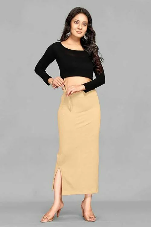 HESOFY Saree Shapewear Petticoat Stretchable Thigh & Hip Shaper Saree Silhouette Shapewear for Women-Beige-L
