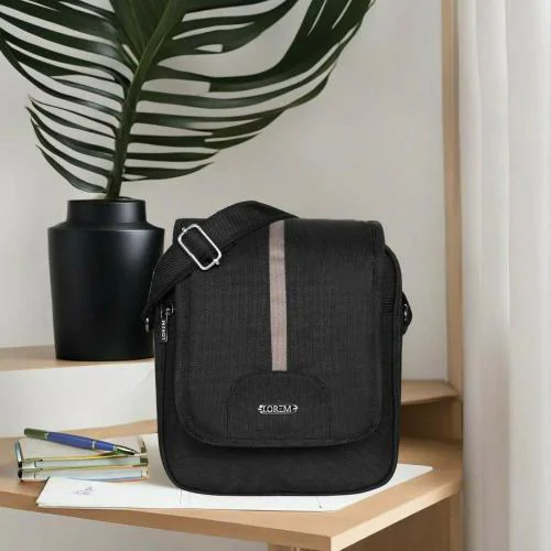 LOREM Black Stylish PVC Coated Matty Fabric Cross Body Sling Bag For Men SL09