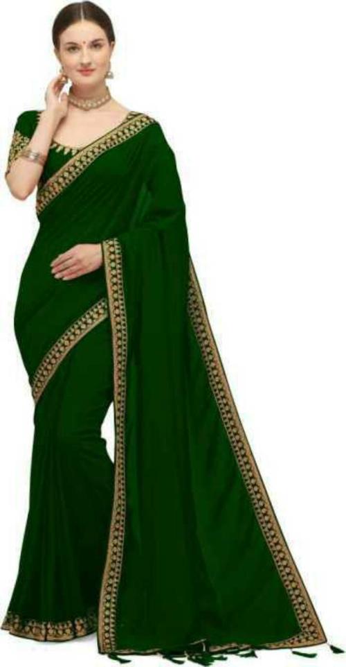 Women Green Embroidered Silk Bollywood Saree