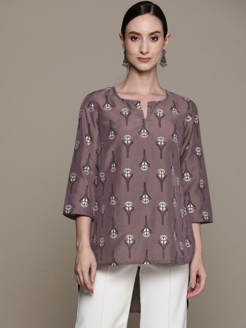 Ziyaa Women's Purple Chinon Printed Tunic