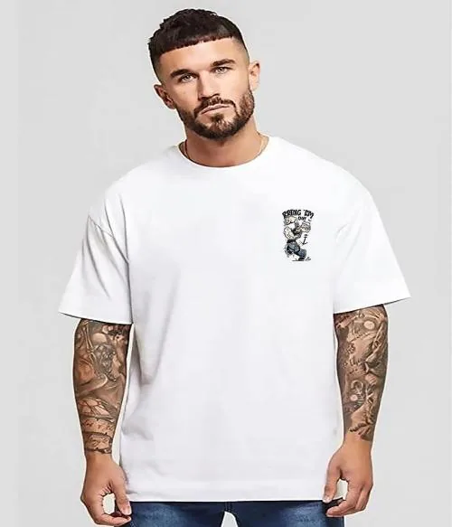 KSHS Oversized Fit Typographic Printed Half Sleeve Cotton T-Shirt for Men l Casual l Gym Tshirt l White