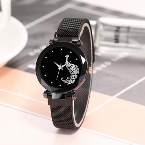 ILOZ New Designer stylish Black Peacock Dial Luxury Mesh Magnet Buckle Watches For girls Fashion Mysterious Lady Analog Watch for girls and women Analog Watch - For