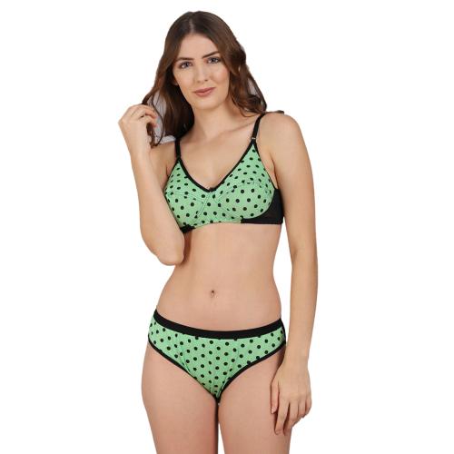 PrivateLifes Orange Polka Cotton Bra & Panty Set For Women