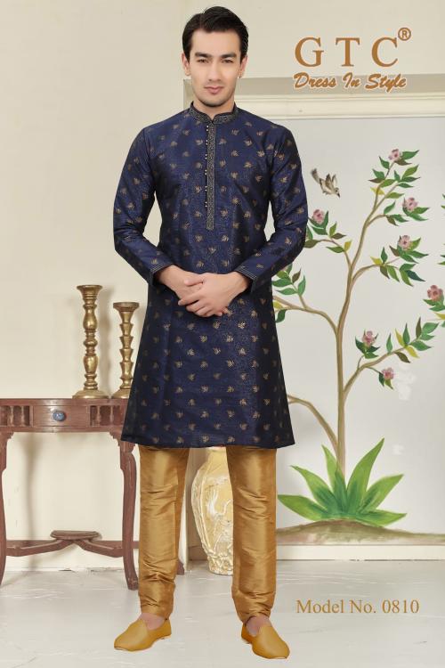 GTC Men Navy Blue Kurta Pyjama Set