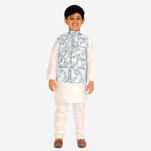 Pro-Ethic Style Developer Ethnic Wear Silk Blue Kurta Pajama Set for Kids and Boys