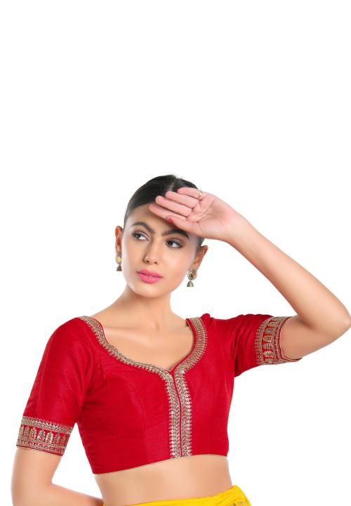 Salwar Studio Women's Red Mulberry Readymade Saree Blouse