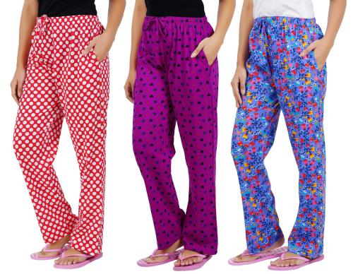 Suman tex Ragini Women Multicolor Printed Cotton Pack Of 3 Lounge Pant