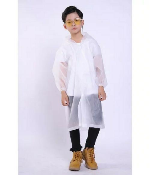INFISPACE Kid's Reusable EVA Rain Poncho Raincoat| Rain Jackets Long with HoodEva Boys White G Color Raincoat pack of 1