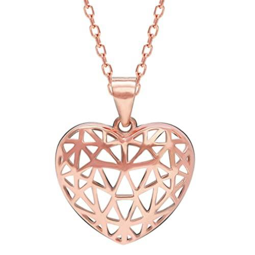 Giva Sterling Silver Rose Gold Filigree Heart Pendant With Link Chain For Women