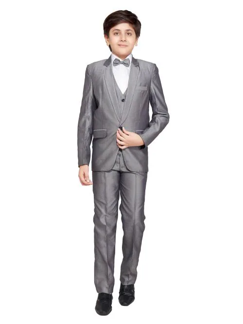 Jeetethnics Boys Grey Coat Suit Set with Waistcoat Shirt and Trousers