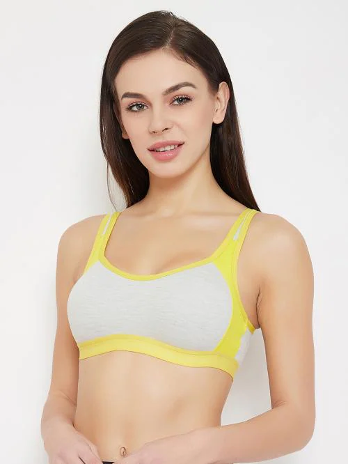 Clovia Supportz Medium Impact Non-Padded Full Cup Sports Bra in Grey - Cotton Rich
