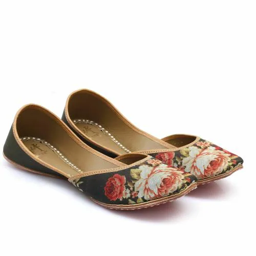 HEER Floral Ethnic Punjabi Jutti Mojari for Women's Jutis For Women (Green, Multicolor)::