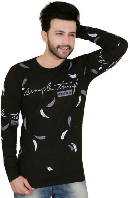 RDS GARMENT HUB Men Black Cotton Blend Printed Tshirt (XL)