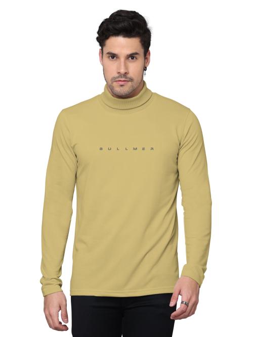 BULLMER Mustard Solid Full sleeve Single High Neck Tshirt For Men