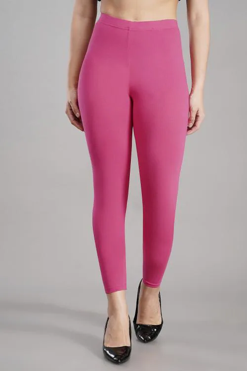 Shruthi Stretch Ankle Length Leggings(Fushiya) with Elasticated Waistband