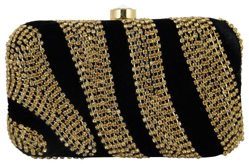 Tooba Handicraft Black Velvet Women Designer Clutch Bag With Shoulder Strap