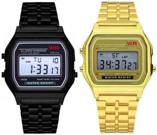 Acnos Brand 2 Combo Digital Black Gold Vintage Square Dial Unisex Water Resist Watch for Men Women Pack Of 2 (WR70)